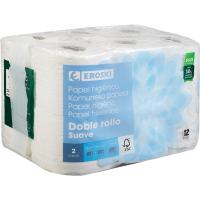 Papel higiénico suave doble rollo EROSKI, paquete 12 rollos