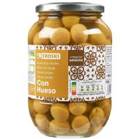 Aceitunas verdes con hueso EROSKI, frasco 500 g 