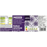 Aceitunas verdes sabor anchoa EROSKI, frasco 500 g 