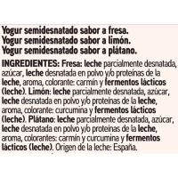 Yogur sabor fresa-plátano-limón EROSKI BASIC, pack 8x125 g