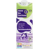 Leche semidesnatada sin lactosa EROSKI, brik 1 litro