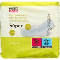 Compresa ultra alas super EROSKI BASIC, paquete 12 uds