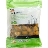 Aceitunas verdes sin hueso EROSKI basic, pack 3x75 g