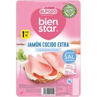 Jamón cocido bajo grasa-reducido en sal ELPOZO, bandeja 75 g