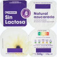 Preparado lácteo s/ lactosa natural azucar. EROSKI, pack 4x125 g