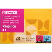 Tampón regular con aplicador compacto EROSKI, caja 32 uds