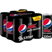 Refresco de cola sin azúcar PEPSI MAX, pack 9x33 cl