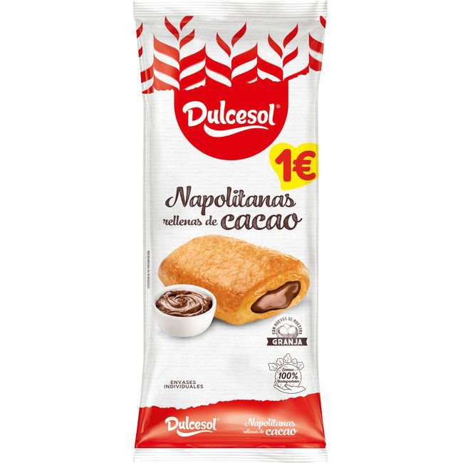 Napolitanas de cacao DULCESOL, paquete 160 g