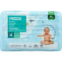 Pañal canal absorbente 9-15 kg Talla4 EROSKI, paquete 50 uds