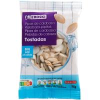 Pipas de calabaza tostada sin sal EROSKI, bolsa 75 g