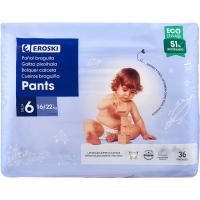 Pants canal absorbente 16-22 kg Talla 6 EROSKI paquete 36 uds