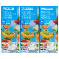 Bebida multifrutas sin azúcar añadido EROSKI, pack 6x20 cl