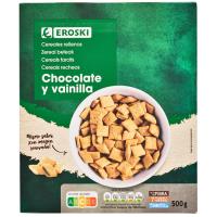 Cereales rellenos de chocolate-vainilla EROSKI, caja 500 g