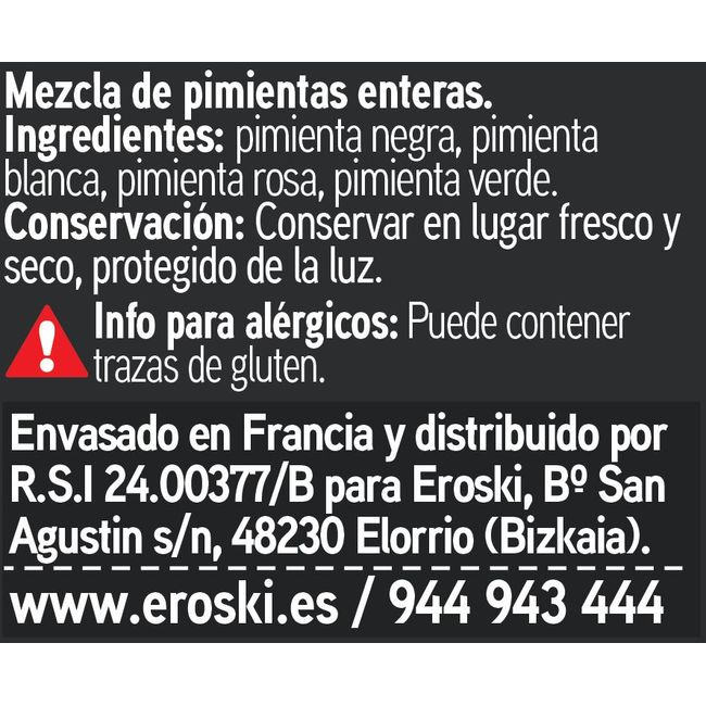 Pimienta negra molida para sazonar EROSKI, frasco 43 g