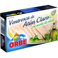 Ventresca de atún claro en aceite de oliva ORBE, lata 110 g