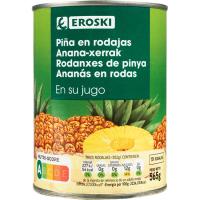 Piña en rodajas en su jugo EROSKI, lata 340 g