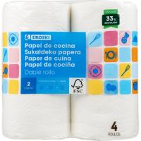 Papel de cocina compacto doble rollo EROSKI, paquete 4=8 rollos