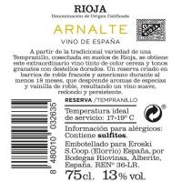 Vino Tinto Reserva Rioja ARNALTE, botella 75 cl